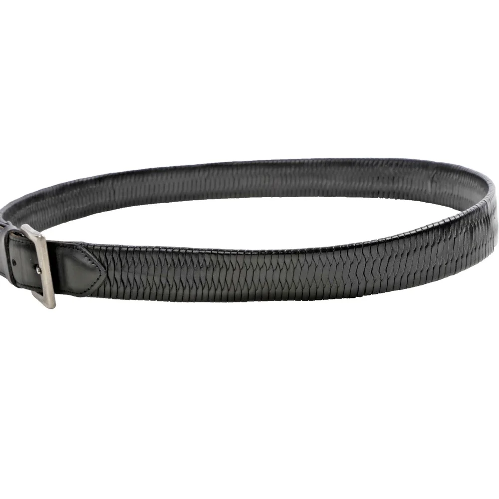 Vintage Coach Black Leather Belt Basketweave Scale Textured Buckle Dress 40 100